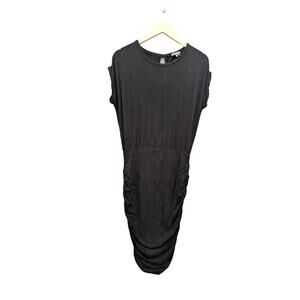 Slinky Black Dress Ruched Sides Bodycon Knee Length S Classy Vince Camuto